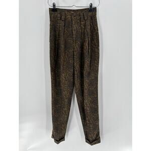 Vintage Sycamore Pants Womens XS Brown Green Paisley Pleated Pockets 80s Retro